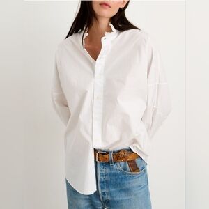 Alex Mill - Poplin Button Up Blouse - Ruffle Detail - Size Med - Like New